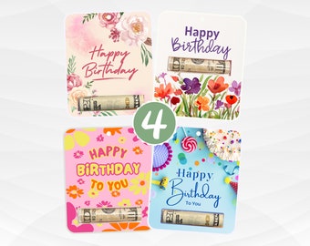Birthday Money Card Holder: Floral Cash Gift Cards (Set of 4)
