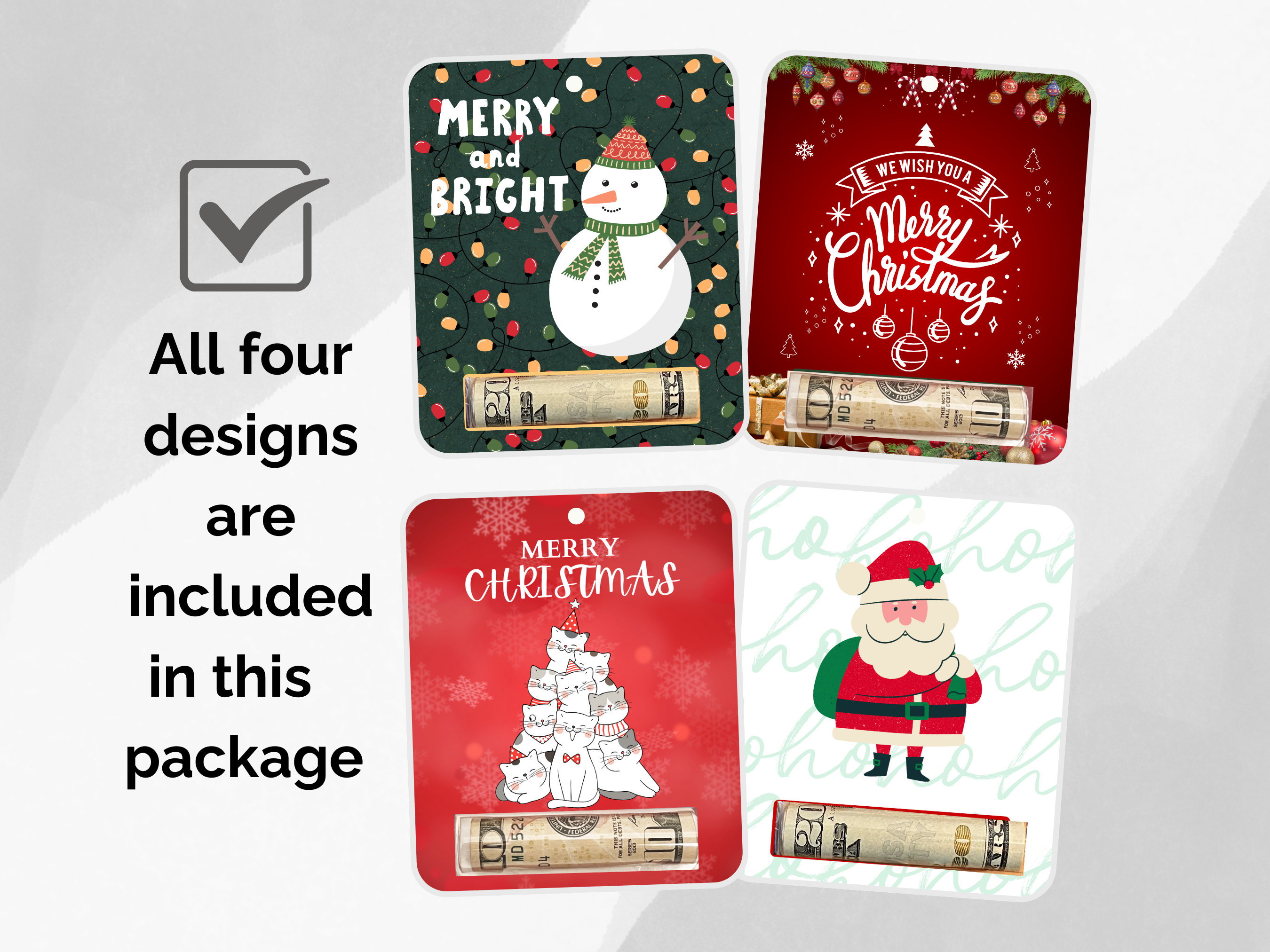 5-Pack Christmas Money Holders With 10 Slots Each - Cardboard Cash Gift Envelopes, Festive Santa/Star Designs, DIY Friendly - 88x17cm