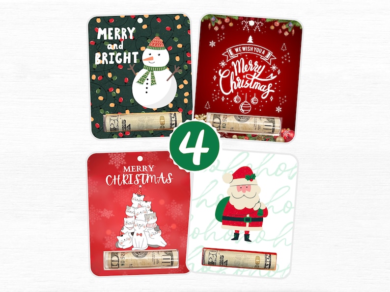 Christmas Money Card Holder, Holiday Gift Card, Ornament, Set of 4 image 1