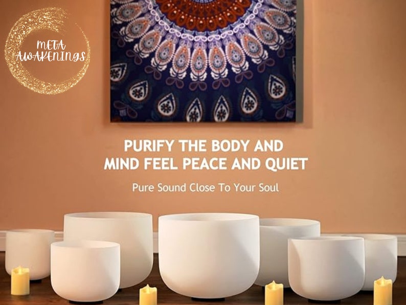 7-Piece Chakra Crystal Singing Bowl Set 6-12 Inch - 440HZ Frosted Quartz Bowls For Sound Healing & Meditation