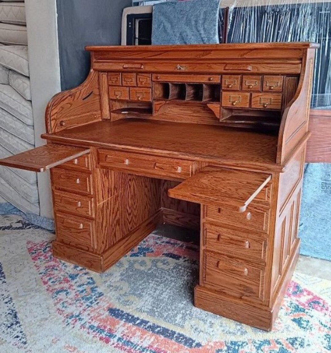 Antique Edwardian Oak Roll Top Desk Etsy