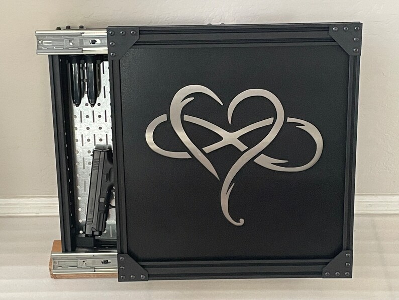 Infinity Firearm Case Small In-wall Hidden Gun Cabinet - Infinity Heart Design - Customizable ...