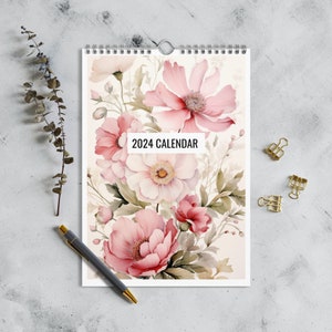 2024 Wall Calendar, Gift for Mom, Gift for Her, Flower Calendar, Floral Calendar, 2024 Calendar, 2024 Monthly Calendar | 8.5×11 Calendar