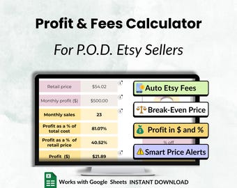 Etsy-Gewinnrechner-Tabelle – Google Sheets Etsy-Gebührenrechner – Printify-Gewinnrechner für Verkäufer