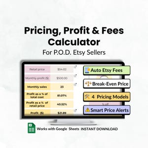 Etsy Fee, Profit and Pricing Calculator - P.O.D. Pricing Spreadsheet with Etsy Fees & Printify Shipping Costs. Etsy fee calculator