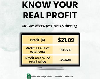 Planilha de cálculo de lucros do Etsy – Planilhas Google Calculadora de taxas do Etsy – Printify Calculadora de lucros para vendedores