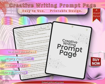 Creative Writing Prompt Page – Printable Story Starter, Idea Generator & Journaling Inspiration Sheet in Minimalist JPG Format