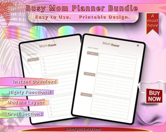 Busy Mom Planner Bundle – 17 Printable JPG Pages | Minimalist Organizer for Moms