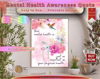 Mental Health Awareness Quote Wall Art – Inspirerende afdrukbare poster, decor voor positieve bevestiging en wellness motiverende print