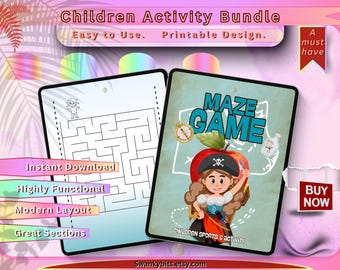 Kids Maze Game Activity Bundle – 50+ Fun Printable Puzzle Pages for Children’s Learning, Problem-Solving & Brain Development | JPG Format