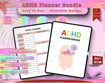 ADHD Planner Bundle – Printable JPG Pages | Focus, Routine & Productivity Tools