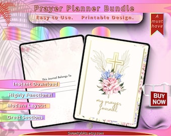 Inspired Prayer Journal Printable, Digital Faith Planner, Bible Study Organizer, Scripture Writing Log, Christian Gift for Women, Devotional