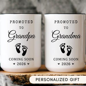Promoted to grandpa and grandma 2026,Custom Pregnancy Announcement Reveal, Custom Grandparent Mug, New Grandpa Est 2026,New Grandma Est 2026