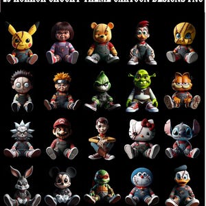 Lot de 25 dessins animés d'horreur sur le thème de Chucky au format PNG