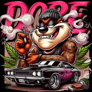 Weed Dope Cool Cartoon Character Digital Download Tattoos l Smoke 420 PNG DTF T-shirt Sublimation Childhood Icons l Tattoos, & Cars Design.