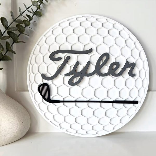 Personalized Golf Ball Name Sign for Golf Theme Room Sports Theme Bedroom Decor Golf Design Name Sign Sports Name Sign, 19th Hole Sign