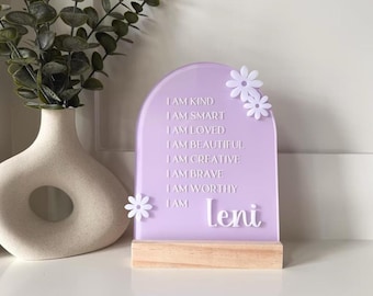 Acrylic Daisy Affirmation Sign For Girls Name Floral Room Decor for Girls Positive Affirmation Sign, Kids Positive Affirmation Self Esteem