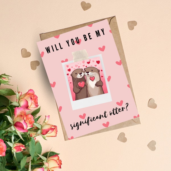 Valentines Day Card; Digital Happy Valentines Day Card; Valentines Day Otter; Significant Other Card; Printable Card to download