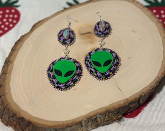 Indigenous Beaded Alien Drop Earrings