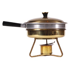 Vintage Copper Fondue Pot: Mid-Century Chafing Dish, 4-Piece Set