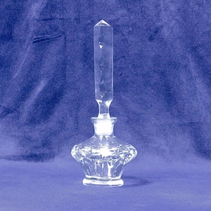 Vintage Crystal Perfume Bottle: Art Deco Faceted Stopper, 6&quot; Tall