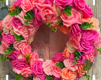 Spring wreath for front door, romantic wedding decoration,