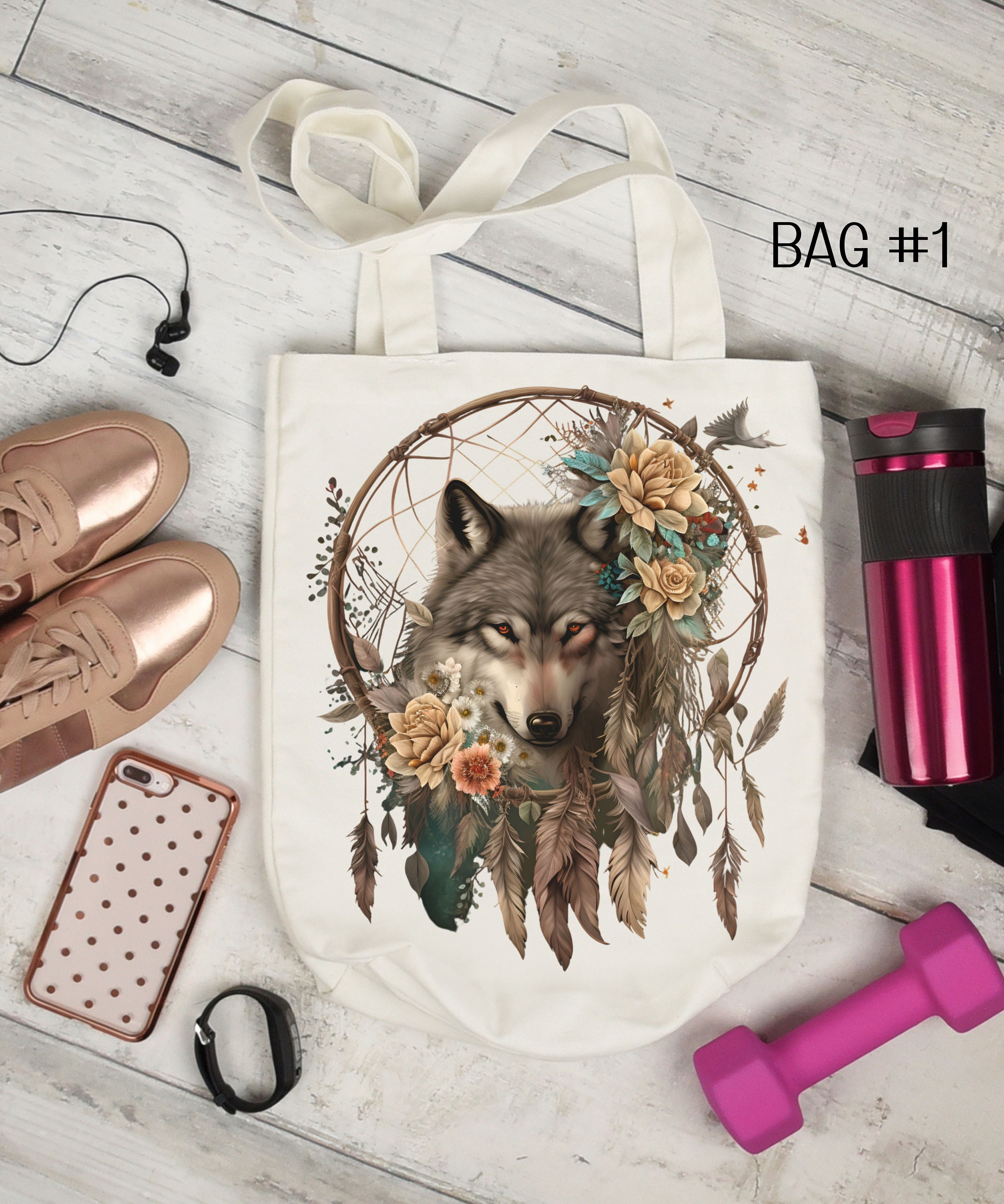 Everyday Wear Wolf Canvas Tote Bag Baby Wolves Native American School