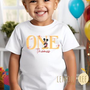 Camiseta personalizada de aniversário do Mickey, camiseta infantil personalizada, primeiro aniversário do Mickey, presente perfeito para festas de aniversário