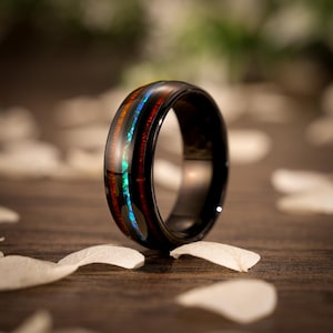 Blue Opal Sandblasted Tungsten Ring Rings, Unique Men&#39;s Wedding Rings, Timeless Romance Rings, Personalized Birthday Gifts, Christmas Gifts