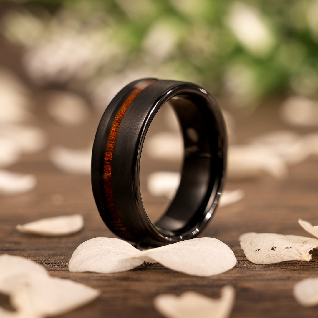 Barrel Ring Whiskey Barrel Ring With Wood Inlay -8 Mm - Unique Mens/women Tungsten ...