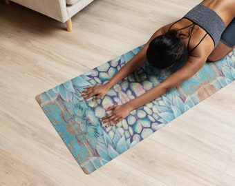 Yoga mat with Lotus and Agave print, Lotus Mat, Agave print, Home Gym Exercise Mat, Eco-Friendly Yoga Mat, Meditation Mat, Non-Slip Mat