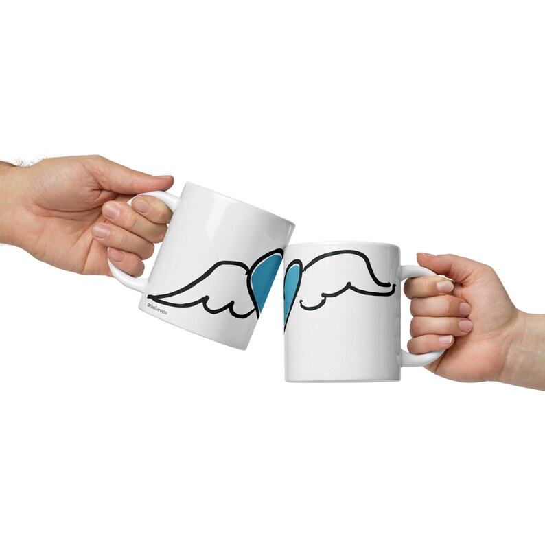 White glossy mug - teal blue heart