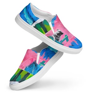 Mens Slip On Canvas Shoes, Bull Dog Art Canvas Shoes, Dog Themed Apparel, Low Top Canvas Shoes, Stylish Slip-Ons, Bulldog Lovers Sneakers