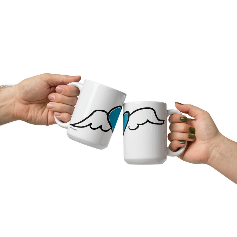 White glossy mug - teal blue heart