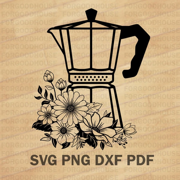 Moka Pot SVG, Coffee Maker PNG, Coffee Machine Clipart, Espresso Vector, Moka Pot Cut File, Coffee Pot Cricut Silhouette Cut File