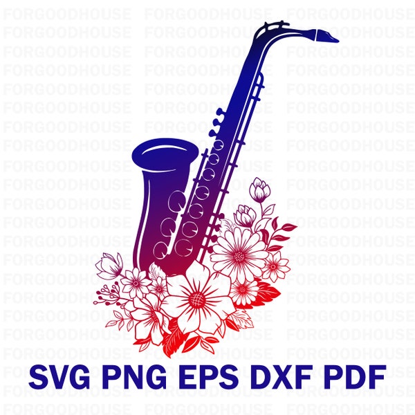 Floral Saxophone svg, Saxophone png, music instrument svg, Saxophone png sublimation, band logo, Saxophone logo, musical equipment vector