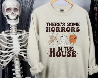 There's Some Horrors In This House Shirt, Funny Halloween Tshirt, Spooky Season Halloween Shirt, Trendy Funny Halloween Pumpkin Shirt