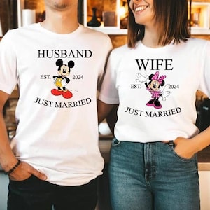 Mickey Minnie Wife Husband Custom Shirt, Disney Mr and Mrs T Shirt,  Mickey Honeymoon Sweatshirt, Minnie After Wedding Outfit, Disney Bride