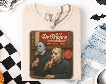 Comfort Colors® Vintage Halloween Horror T-Shirt,Dr Pepper Michael & Jason Retro T-Shirt,Spooky Horror Movie Gift Tee,Halloween Gift For Her