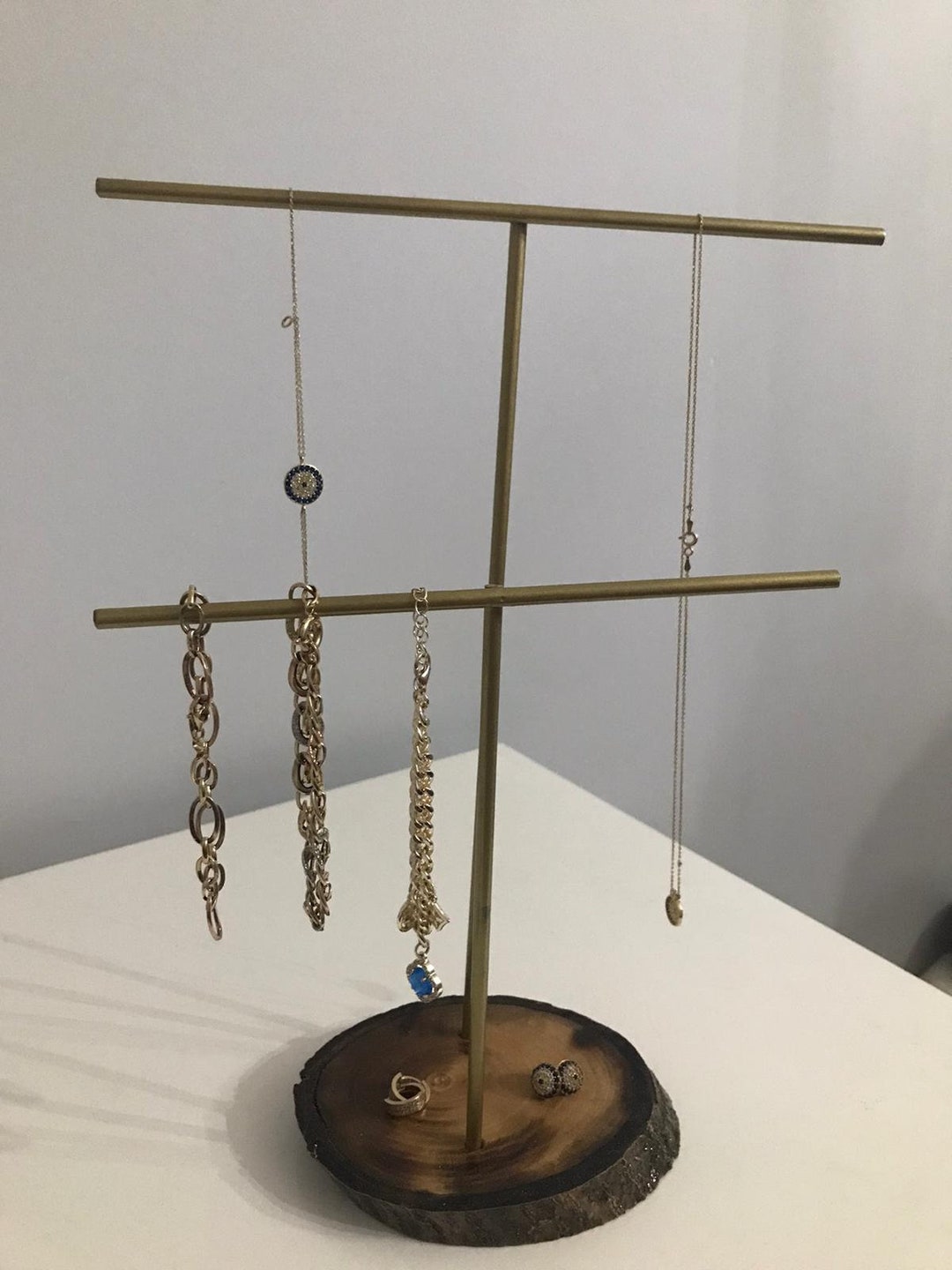 Necklace Holder and Jewelry Stand Wood and Stainless Metal , Bracelet