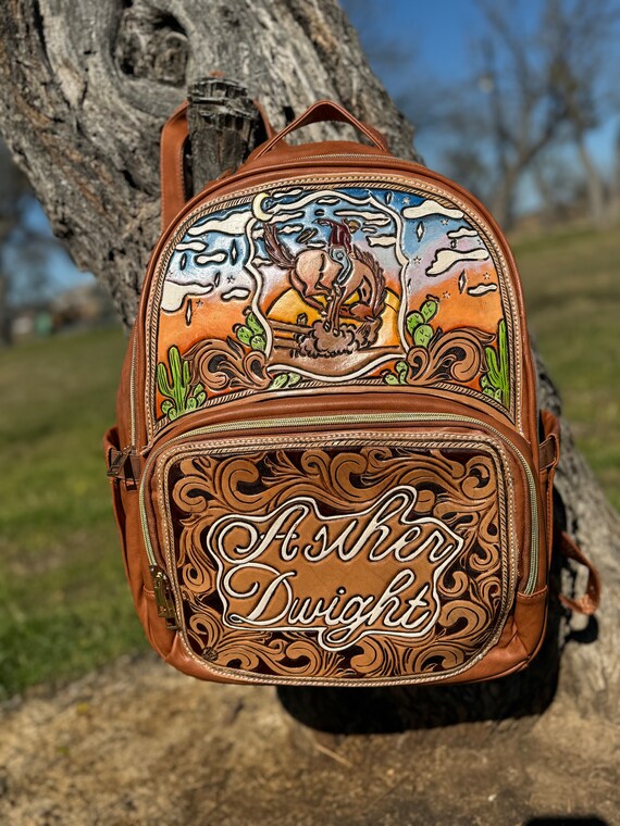 Tooled Leather Backpack or Diaper Bag