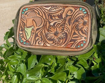 custom tooled leather sling bag