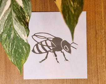 Linocut "Bee", lino print, A5