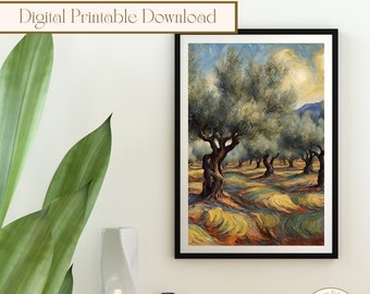 Printable Olive Trees Landscape Painting AI Wall Art, Greece Digital Art, Digital Printable Download, Printable Wall Art, Digital Wall Print