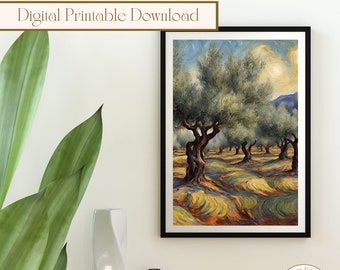 Olive Trees Landscape Art Print, Greece Painting (Digital Download)