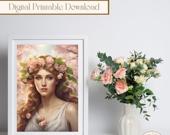Printable Spring Maiden Oil Painting AI Wall Art, Spring Digital Art, Digital Printable Download, Printable Wall Art, Digital Wall Print