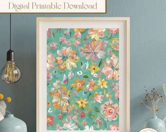 Printable Spring Pastel Flowers Painting AI Wall Art, Spring Digital Art, Digital Printable Download, Printable Wall Art, Digital Wall Print