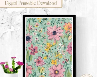 Printable Spring Flowers Painting AI Wall Art, Spring Digital Art, Digital Printable Download, Printable Wall Art, Digital Wall Print