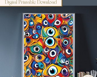 Printable Evil Eyes Everywhere AI Wall Art, Evil Eye Digital Art, Digital Printable Download, Printable Wall Art Gift, Digital Wall Print