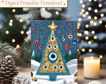 Printable Evil Eye Christmas Card, 5x7in Christmas Card Printable, Digital Christmas Card, Printable Greeting Card, Print at Home